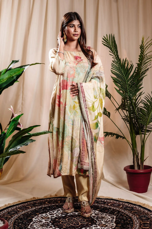 Yellow Green Color Muslin Straight Kurta Set