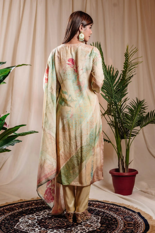 Yellow Green Color Muslin Straight Kurta Set