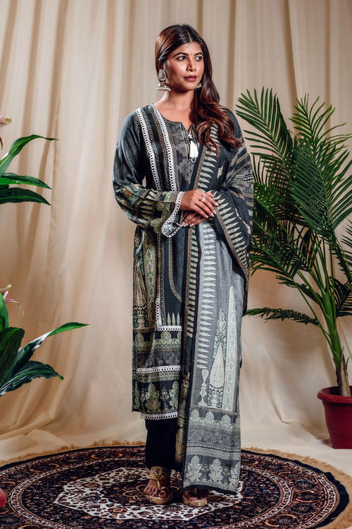 Black Color Muslin Pakistani Straight Suit