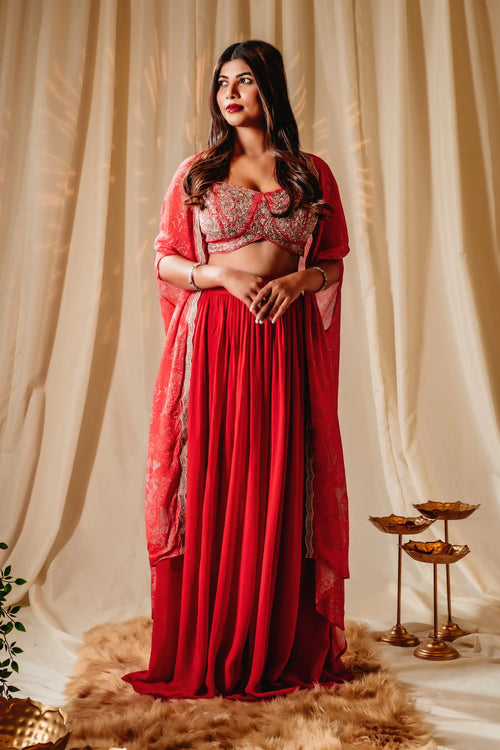 Candy Red Indo-Western Sharara Set