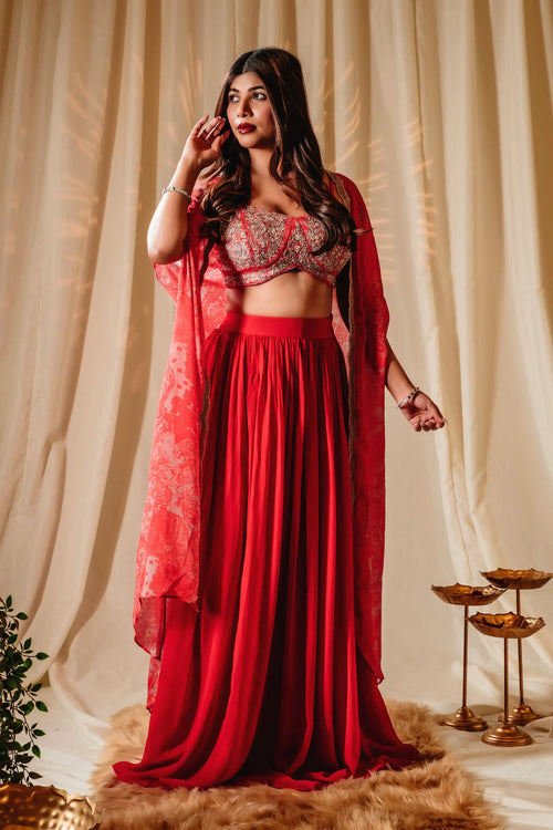 Candy Red Indo-Western Sharara Set