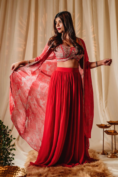 Candy Red Indo-Western Sharara Set