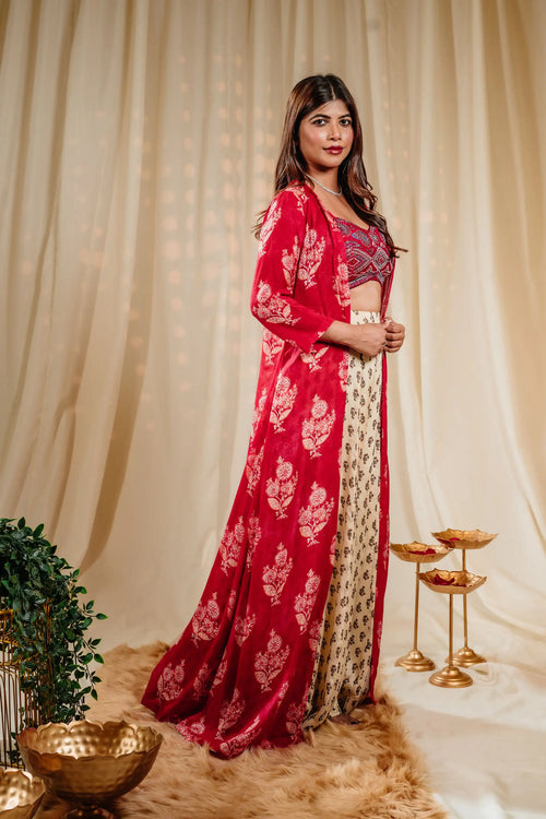 Crimson Red Indo-Western Sharara Set