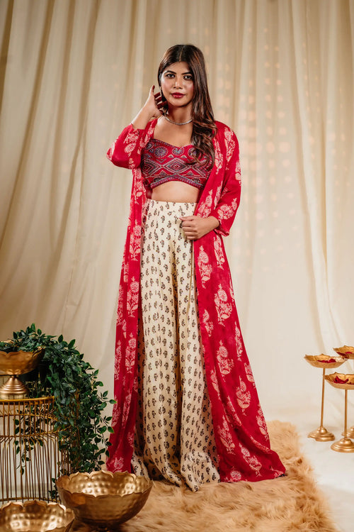 Crimson Red Indo-Western Sharara Set