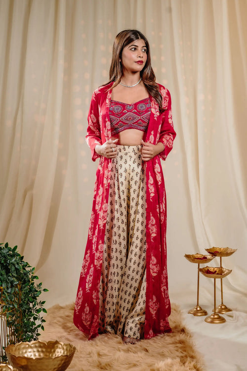 Crimson Red Indo-Western Sharara Set