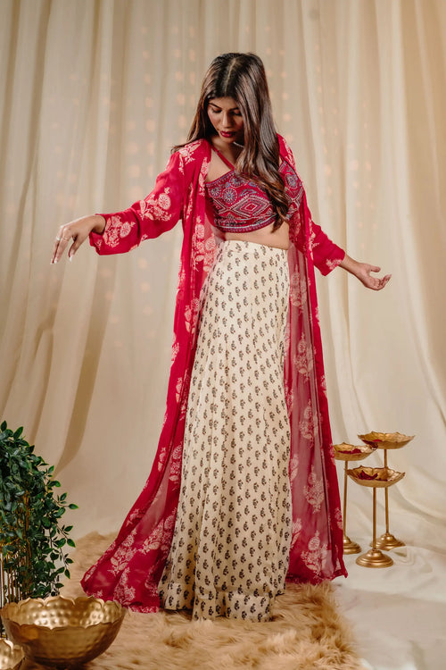 Crimson Red Indo-Western Sharara Set