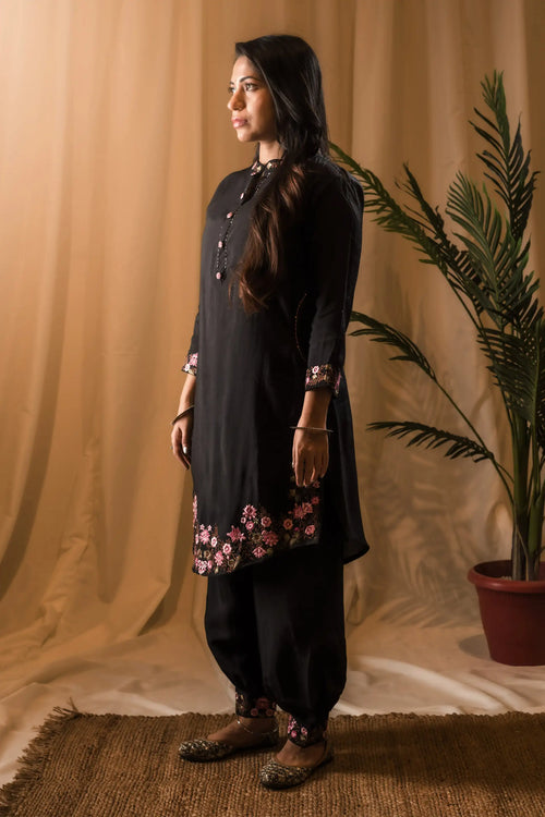 Black Afghani Straight Kurta Set