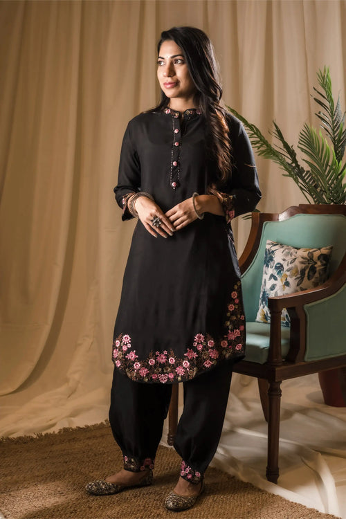 Black Afghani Straight Kurta Set