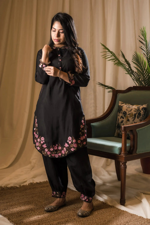 Black Afghani Straight Kurta Set