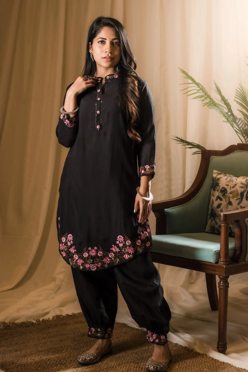 Black Afghani Straight Kurta Set