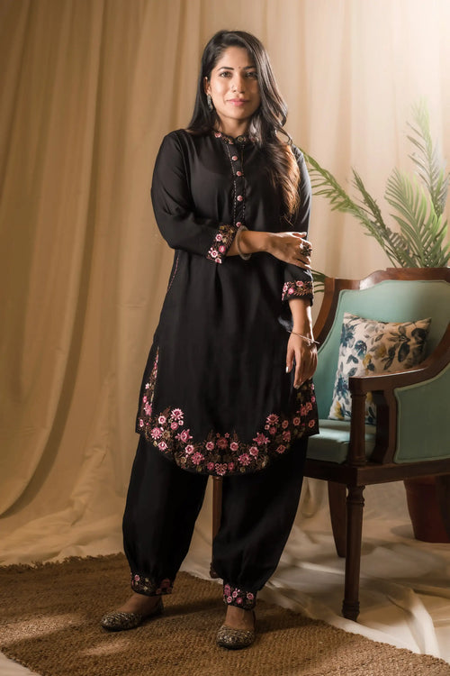 Black Afghani Straight Kurta Set