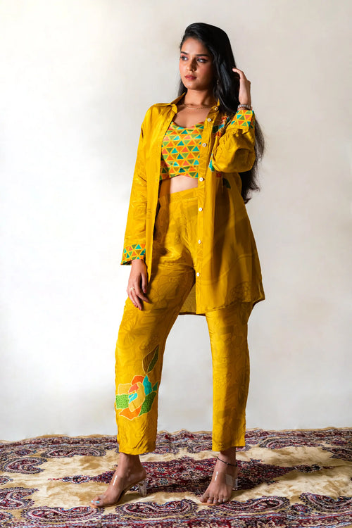 Mustard Yellow Crepe Bustier Co-ord Set