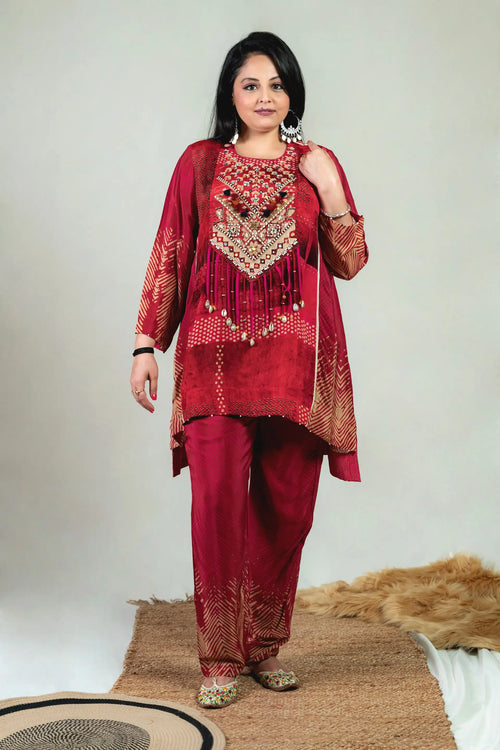 Maroon Chinnon Fabric Banjara Co-ord Set