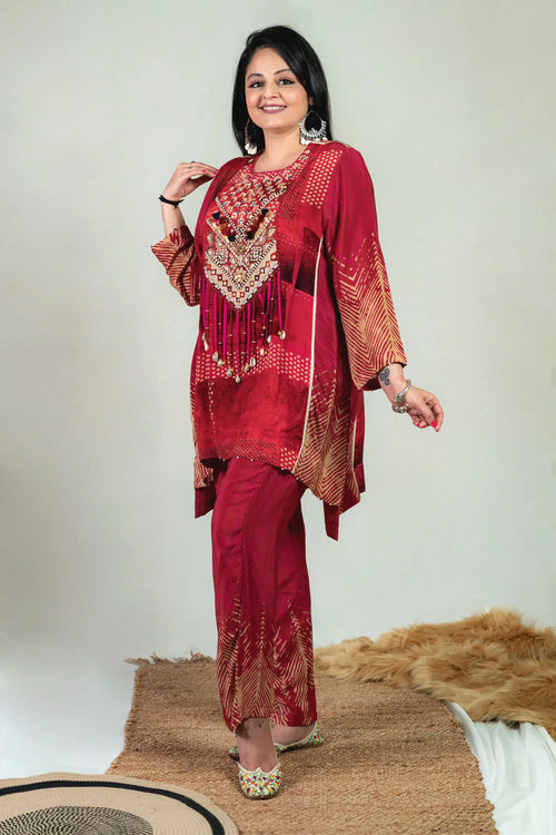 Maroon Chinnon Fabric Banjara Co-ord Set