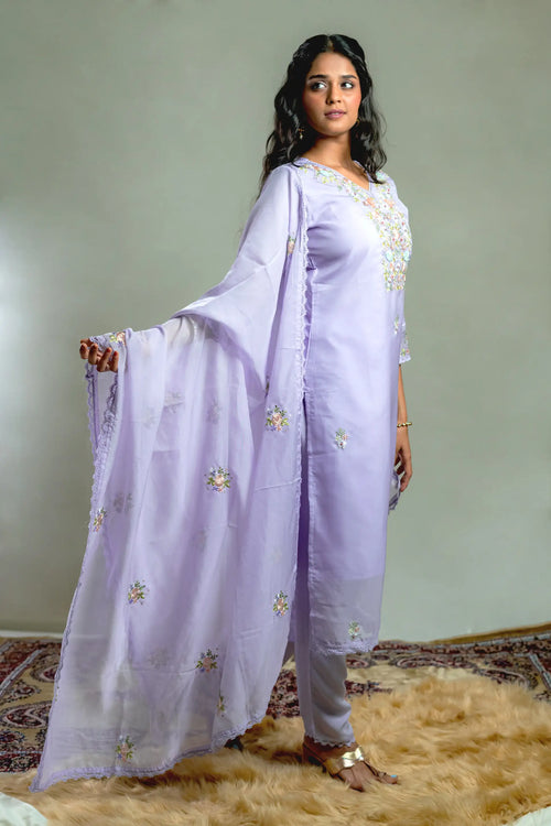 Lilac Color Organza Straight Suit Set