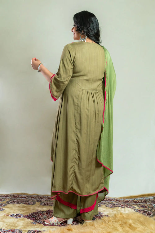 Moss Green Color Cotton Banjara Suit Set