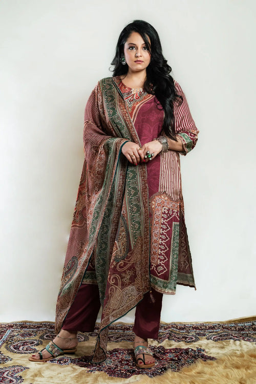 Plum Color Muslin Pakistani Straight Suit Set