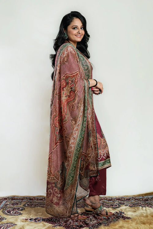 Plum Color Muslin Pakistani Straight Suit Set