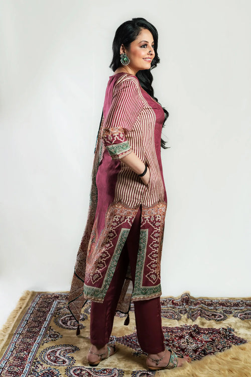 Plum Color Muslin Pakistani Straight Suit Set