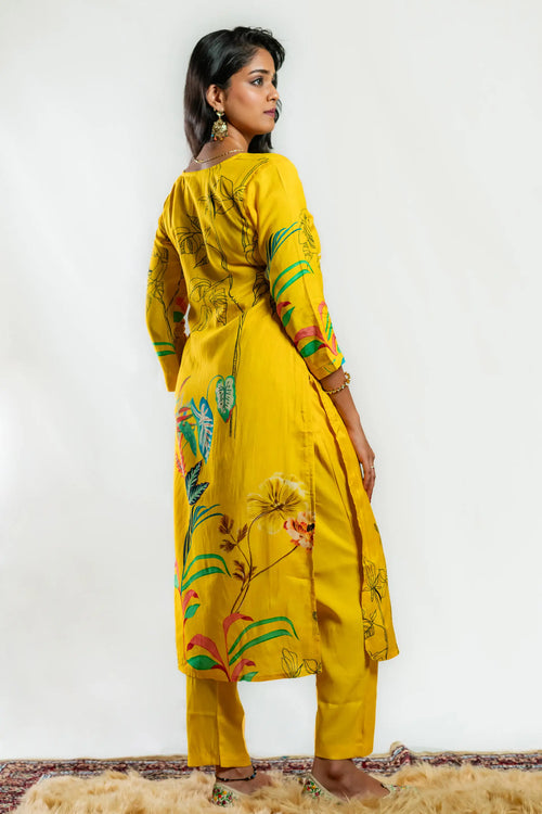 Sunny Yellow Muslin Wildflower Print Kurta Set