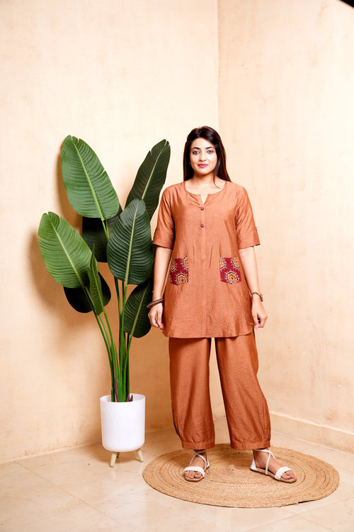 Tamra – Metallic Mustard Co-ord Set