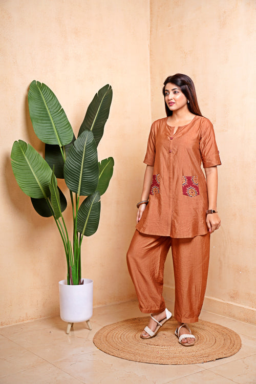 Tamra – Metallic Mustard Co-ord Set